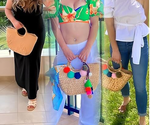 Summer Rattan Bag for Women Straw Hand-woven Top-handle Handbag Beach Sea Straw Rattan Tote Clutch Bags