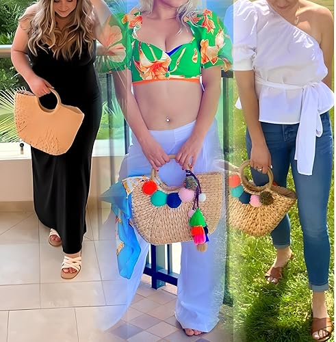 Summer Rattan Bag for Women Straw Hand-woven Top-handle Handbag Beach Sea Straw Rattan Tote Clutch Bags